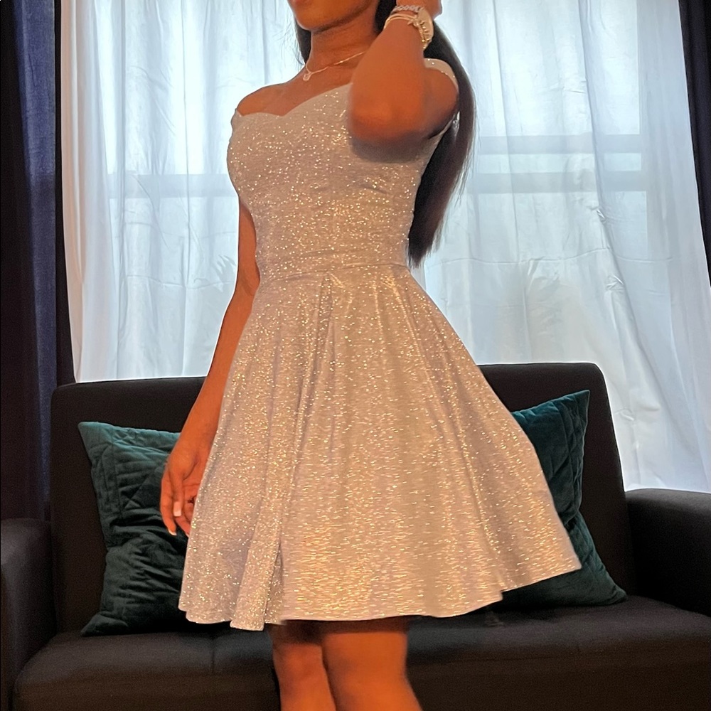 Light blue Glitter prom dress. XS, teen weights 115 and 5 ft tall